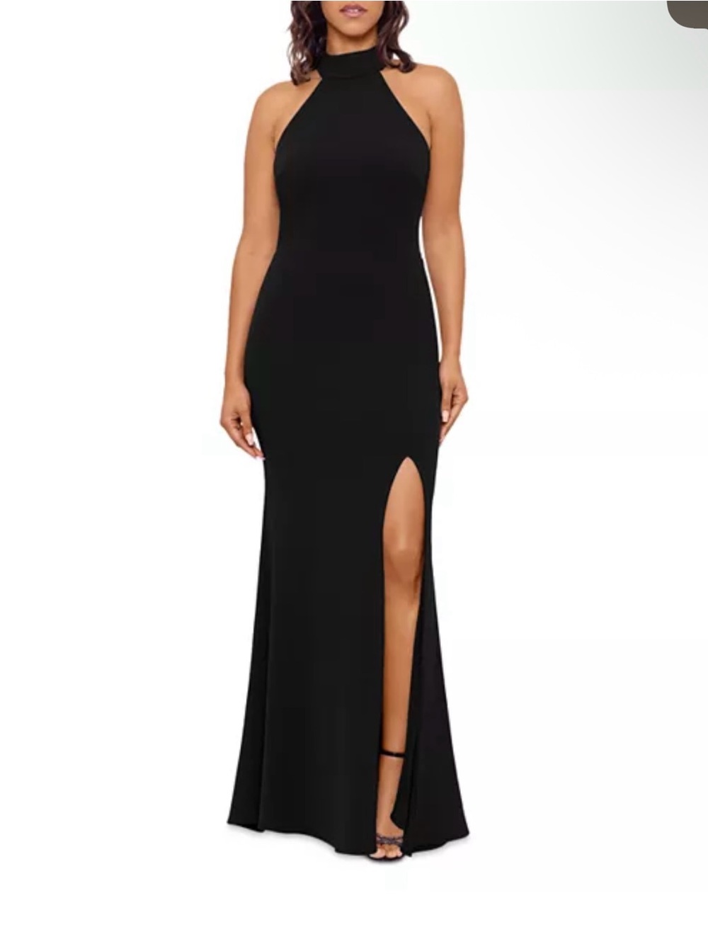Aqua Black High-Neck Halter Gown with Thigh Slit